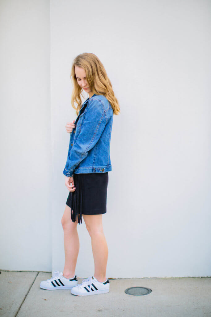 Although suede was a big fall and winter trend, I think it's very much a spring acceptable fabric as well! I think it adds a little sass to any look. This suede skirt is perfect for a casual day look, but would look great styled with your favorite pair of heels!