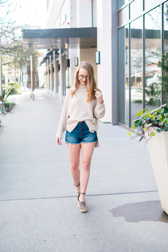 I love the look of sweaters and denim shorts and these wedges are THE shoe of spring. They take a little breaking in, but after they are super comfortable! The height is perfect, and I love how long my legs look wearing them! If you're still deciding whether or not to make the plunge for these shoes I say go for it!