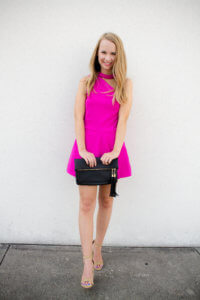 Pink one shoulder romper that is so flattering & would be perfect for a formal wedding. Cashmore Style one shoulder romper under $50. Hot pink affordable romper | The Blonder Life