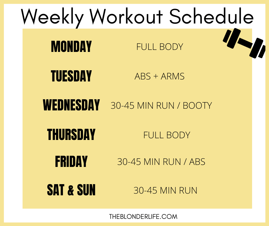 Current Workout Routine. At home workout routine 2020. Weekly workout schedule for working out at home. The Blonder Life.