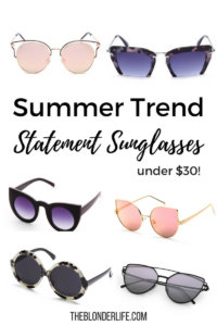 There's something so sassy and chic about a big pair of sunnies and your favorite denim shorts. This summer statement sunglasses are a big trend. I rounded up lots of great pair of statement sunglasses that are so affordable! Grab a few pairs of sunglasses to wear all summer long. The Blonder Life